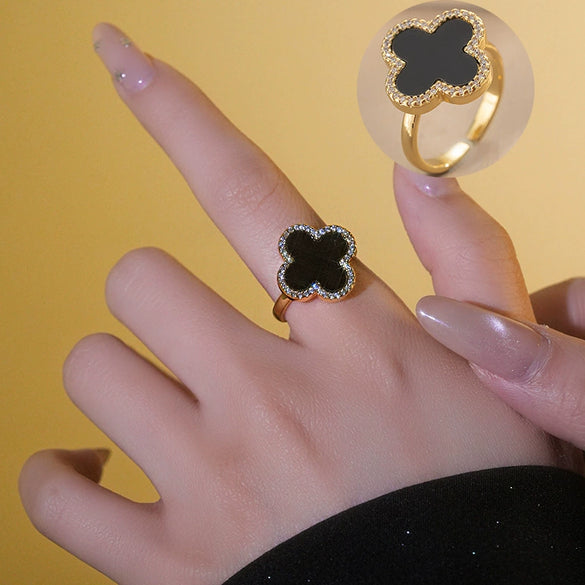 Wholesale Women's Copper Ring With Micro Inlaid Zircon And Geometric Pattern In Simple Style 18K Gold Plated Four Leaf Clover Shape