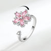 Wholesale Women's Copper Rotating Flower Decompression Antianxiety Ring Set With Pink Zircon And Electroplating Treatment