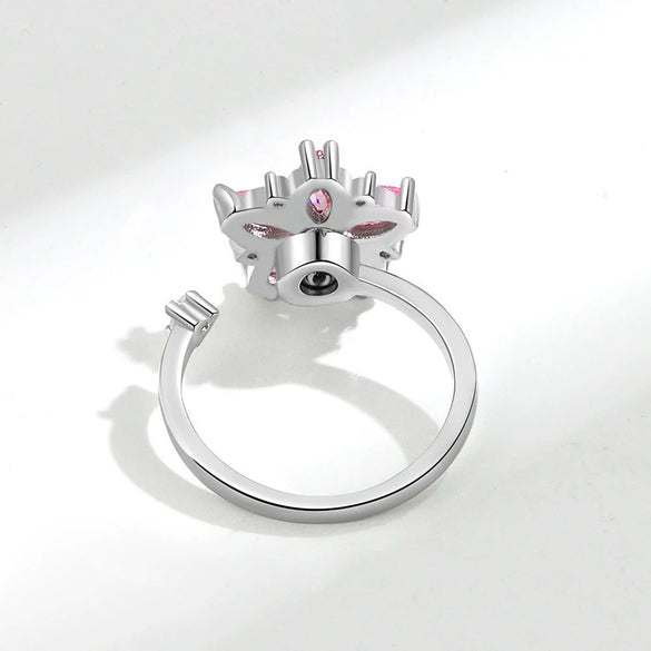 Wholesale Women's Copper Rotating Flower Decompression Antianxiety Ring Set With Pink Zircon And Electroplating Treatment