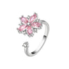 Wholesale Women's Copper Rotating Flower Decompression Antianxiety Ring Set With Pink Zircon And Electroplating Treatment