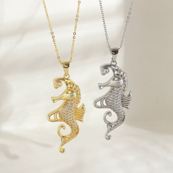 Wholesale Women's Copper Seahorse Animal Pattern Electroplated Necklace O Word Chain