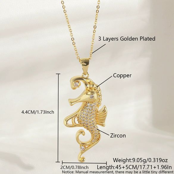 Wholesale Women's Copper Seahorse Animal Pattern Electroplated Necklace O Word Chain