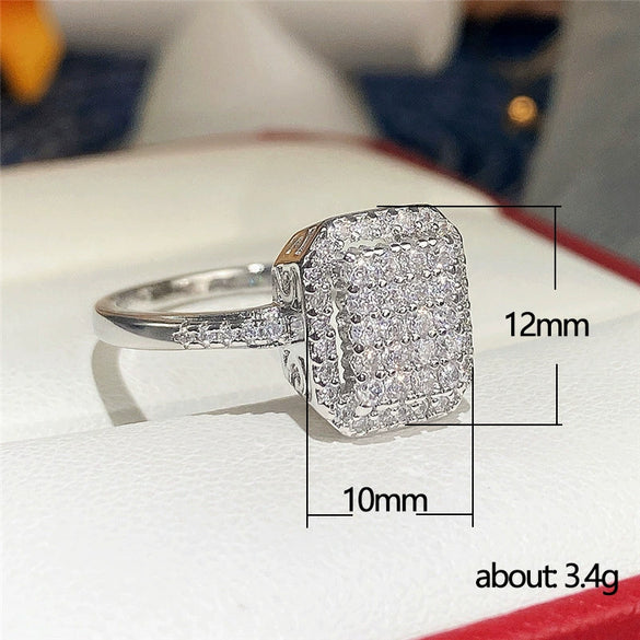 Wholesale Women's Copper Silverplated Ring With Full Diamond Zircon And Geometric Design