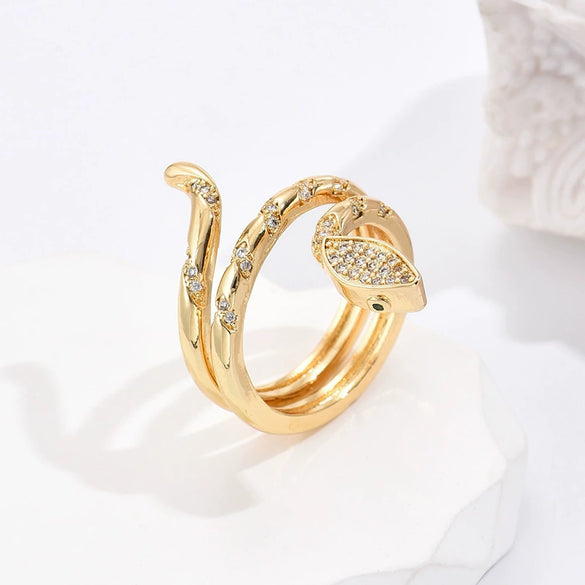 Wholesale Women's Copper Snakeshaped Geometric Microinlay Open Ring