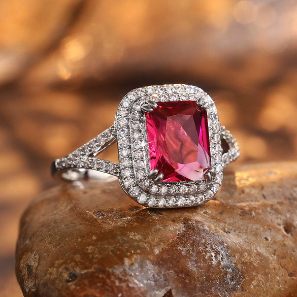 Wholesale Women's Copper Square Geometric Zircon Engagement Proposal Ring