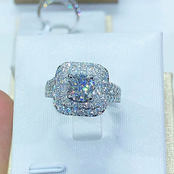 Wholesale Women's Copper Square Ring With Four Claw Inlaid Zircon And Geometric Design