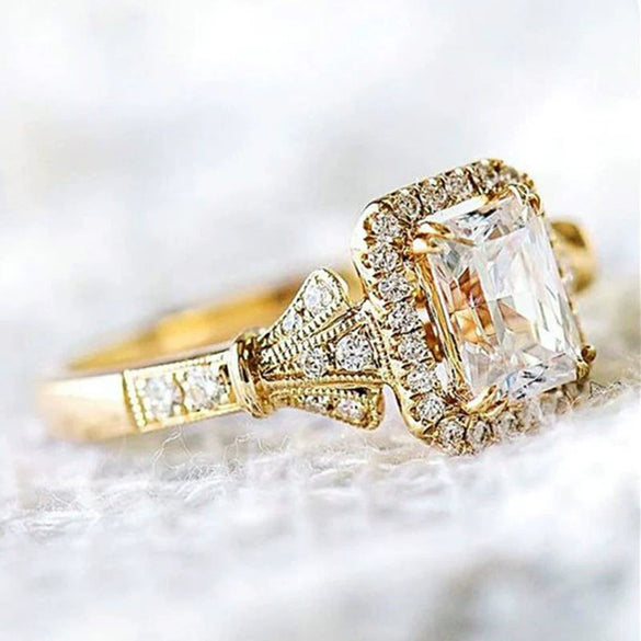 Wholesale Women's Copper Square Zircon Micro Set Geometric Ring