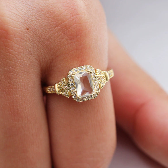 Wholesale Women's Copper Square Zircon Micro Set Geometric Ring