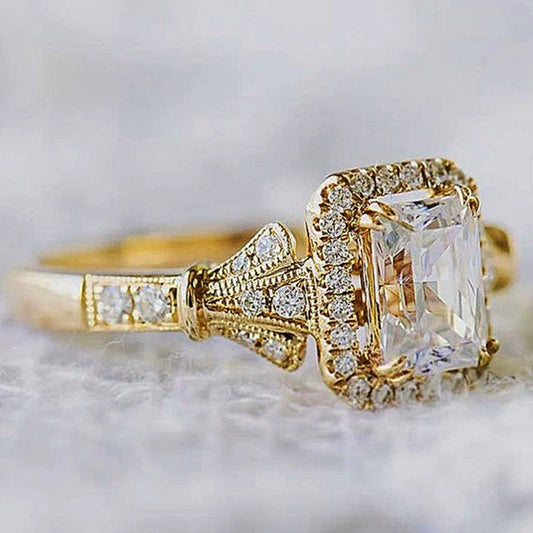 Wholesale Women's Copper Square Zircon Micro Set Geometric Ring
