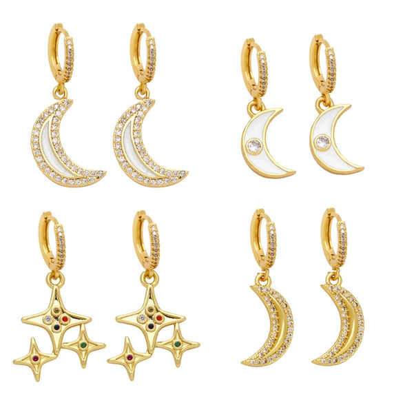 Wholesale Women's Copper Star Moon Earrings
