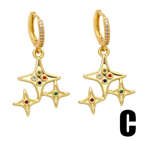 Wholesale Women's Copper Star Moon Earrings
