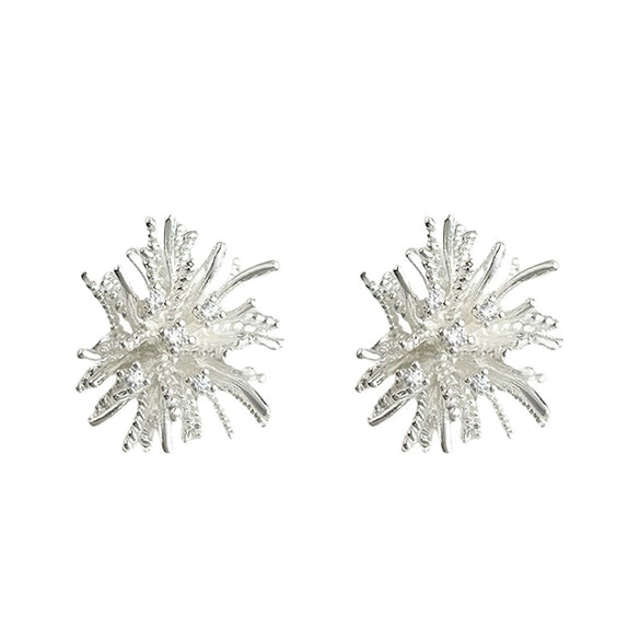Wholesale Women's Copper Stud Earrings With Geometric Design Microinlaid Zircon And Electroplated 925 Silver Needle Flower Style