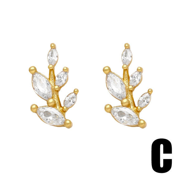 Wholesale Women's Copper Stud Earrings With Zircon Inlay And Animal Zodiac Pattern