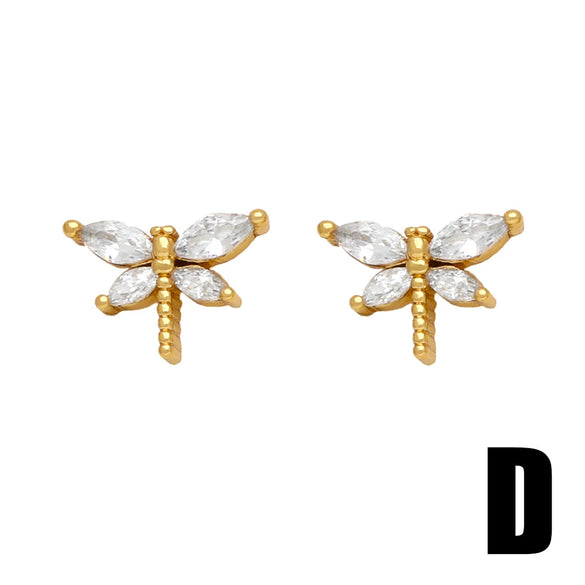 Wholesale Women's Copper Stud Earrings With Zircon Inlay And Animal Zodiac Pattern