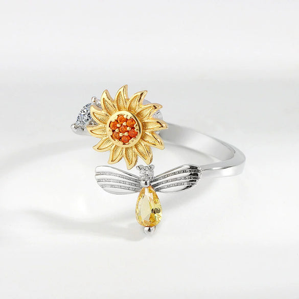 Wholesale Women's Copper Sunflower Ring With Geometric Pattern And Electroplating Process