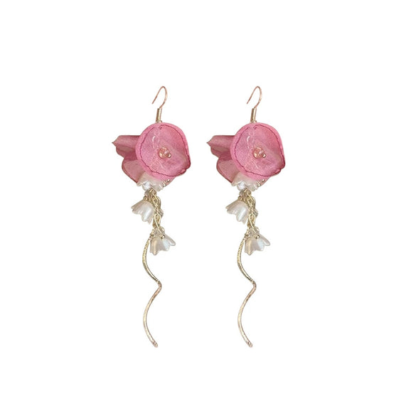 Wholesale Women's Copper Sweet Flower Tassel Earrings Set With Crystal