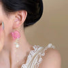 Wholesale Women's Copper Sweet Flower Tassel Earrings Set With Crystal