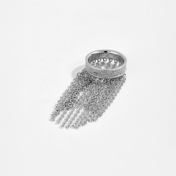 Wholesale Women's Copper Tassel Pendant Ring With Geometric Design And Electroplated Platinum And 18K Gold