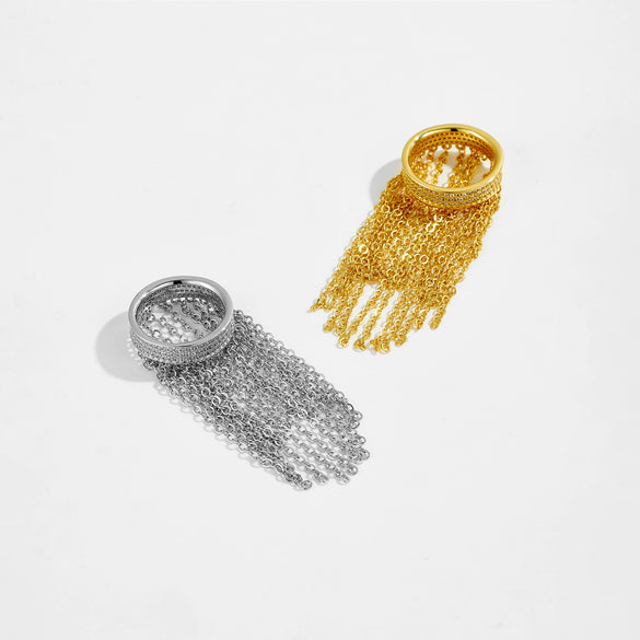 Wholesale Women's Copper Tassel Pendant Ring With Geometric Design And Electroplated Platinum And 18K Gold