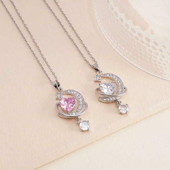 Wholesale Women's Copper Titanium Steel Heart Shape Pendant Necklace With Mixed Gemstone Inlay Electroplating Light Luxury Style O Chain