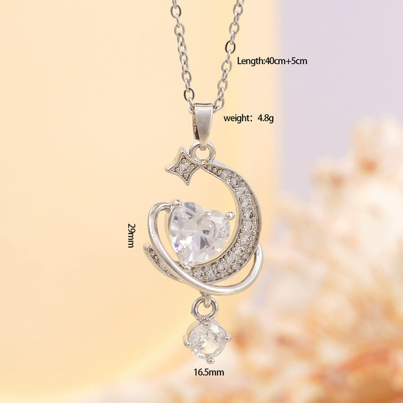Wholesale Women's Copper Titanium Steel Heart Shape Pendant Necklace With Mixed Gemstone Inlay Electroplating Light Luxury Style O Chain