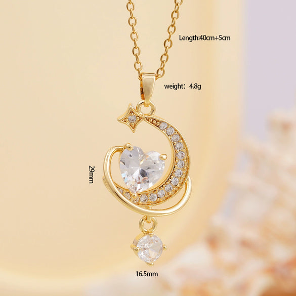 Wholesale Women's Copper Titanium Steel Heart Shape Pendant Necklace With Mixed Gemstone Inlay Electroplating Light Luxury Style O Chain