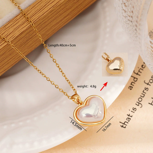 Wholesale Women's Copper Titanium Steel Love Simple Temperament Peach Heart Pendant Doublesided Clavicle Chain Jewelry With Electroplating And Mixed Gemstone Inlay