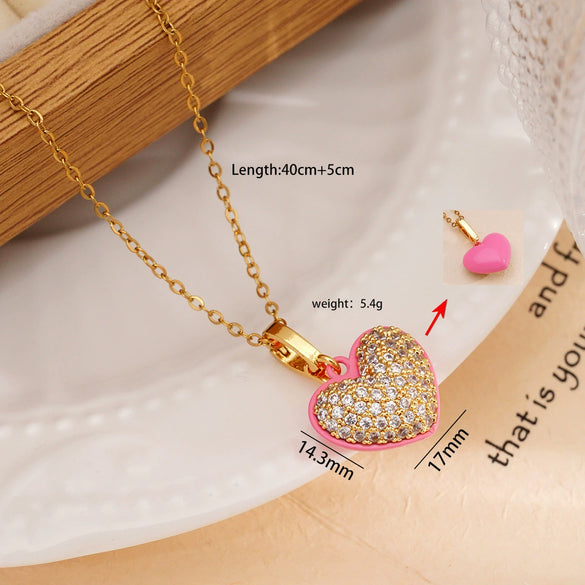 Wholesale Women's Copper Titanium Steel Love Simple Temperament Peach Heart Pendant Doublesided Clavicle Chain Jewelry With Electroplating And Mixed Gemstone Inlay