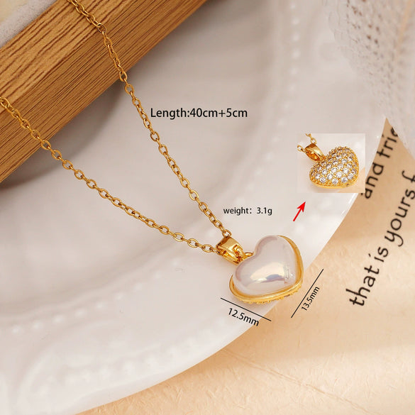 Wholesale Women's Copper Titanium Steel Love Simple Temperament Peach Heart Pendant Doublesided Clavicle Chain Jewelry With Electroplating And Mixed Gemstone Inlay