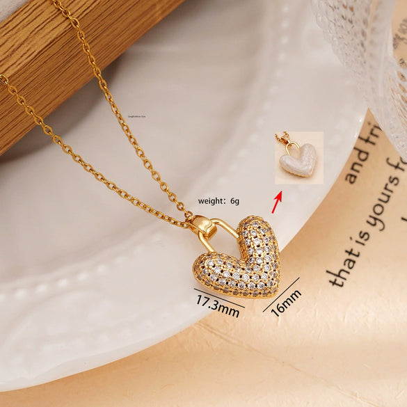 Wholesale Women's Copper Titanium Steel Love Simple Temperament Peach Heart Pendant Doublesided Clavicle Chain Jewelry With Electroplating And Mixed Gemstone Inlay