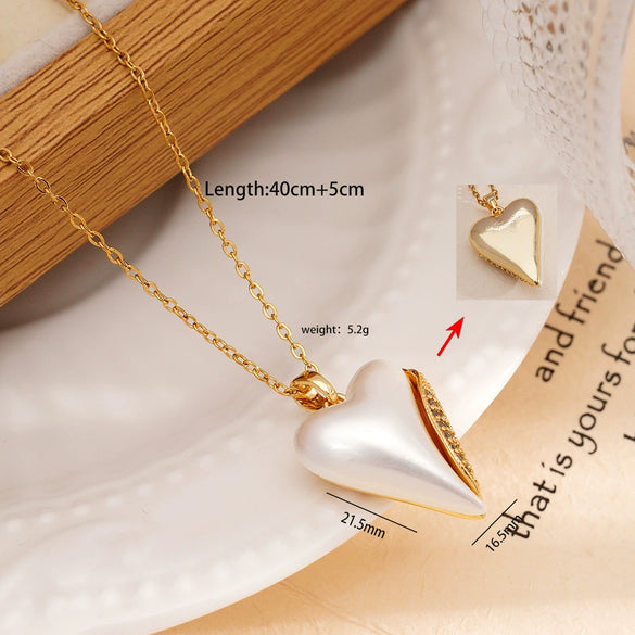 Wholesale Women's Copper Titanium Steel Love Simple Temperament Peach Heart Pendant Doublesided Clavicle Chain Jewelry With Electroplating And Mixed Gemstone Inlay