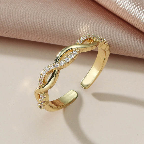 Wholesale Women's Copper Twist Open Ring With Micro Inlaid Artificial Gem And Semiprecious Stone