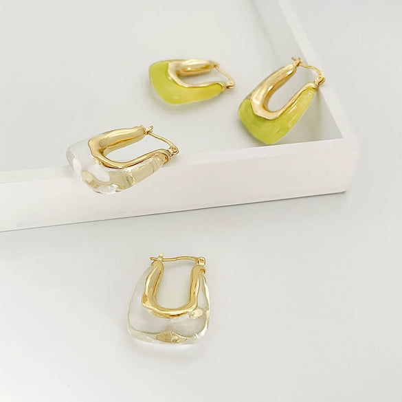 Wholesale Women's Copper Ushaped Colorful Resin Earrings With Electroplating