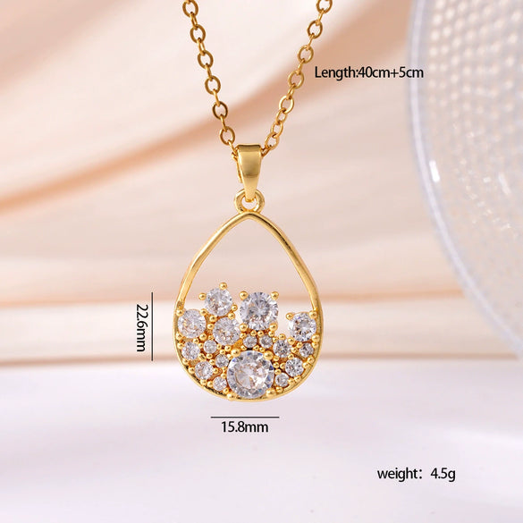 Wholesale Women's Copper Water Drop Zircon Necklace With Heart Shape And Electroplating Process
