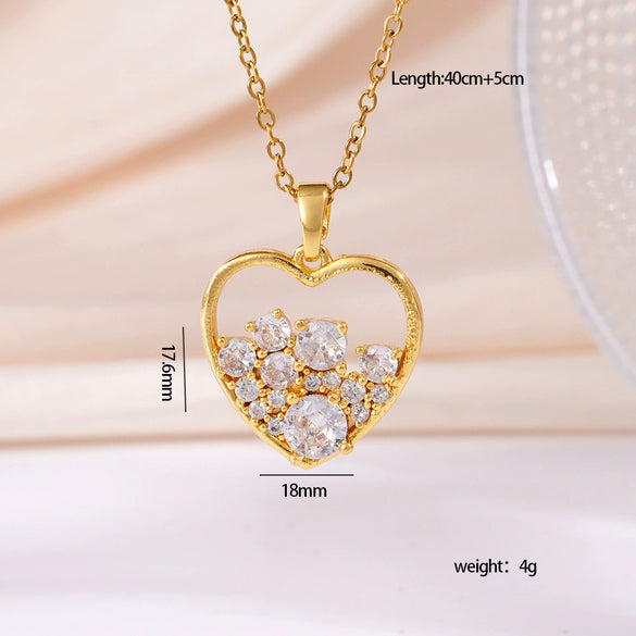 Wholesale Women's Copper Water Drop Zircon Necklace With Heart Shape And Electroplating Process