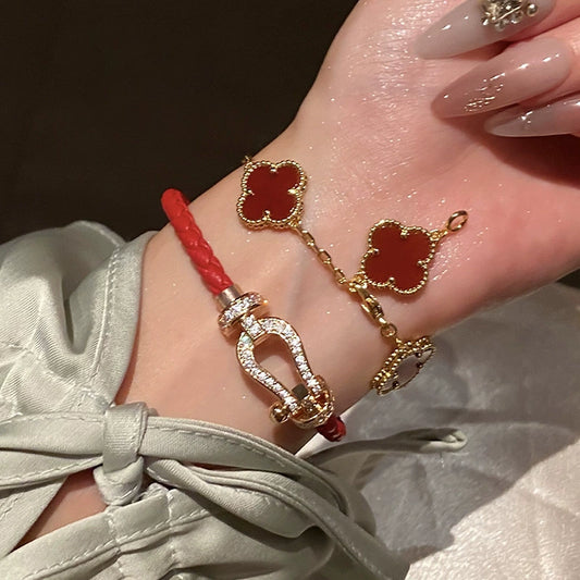 Wholesale Women's Copper Woven Bracelet With Horseshoe Buckle And Inlaid Zircon Light Luxury Geometric Style