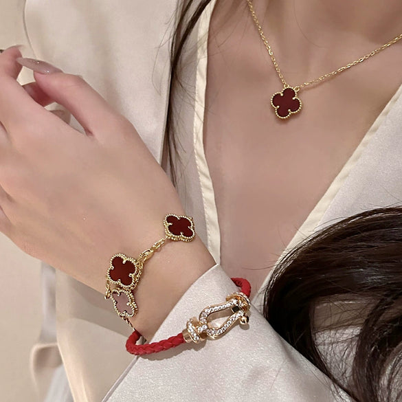 Wholesale Women's Copper Woven Bracelet With Horseshoe Buckle And Inlaid Zircon Light Luxury Geometric Style