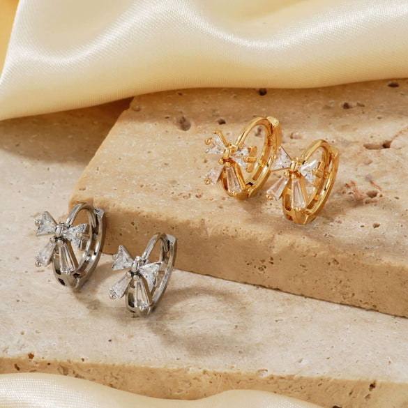 Wholesale Women's Copper Zircon Bow Earrings