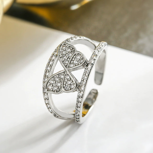 Wholesale Women's Copper Zircon Butterfly Opening Ring With Microinlay And Geometric Design