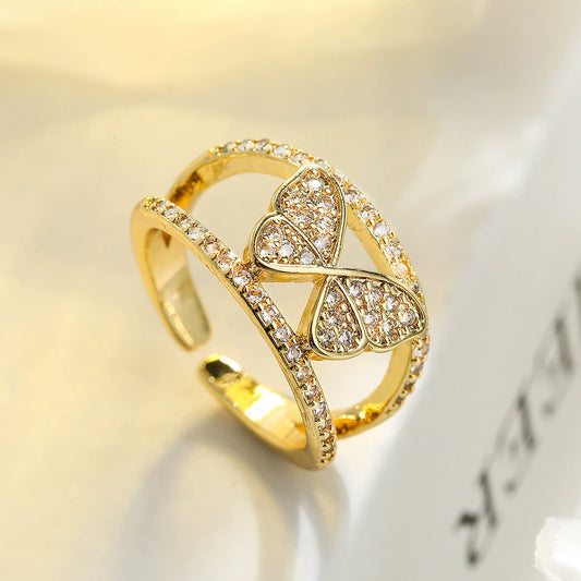 Wholesale Women's Copper Zircon Butterfly Opening Ring With Microinlay And Geometric Design