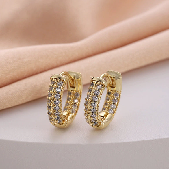 Wholesale Women's Copper Zircon Earrings With Animal Zodiac Flower Bow Geometric Patterns Electroplated Real Gold