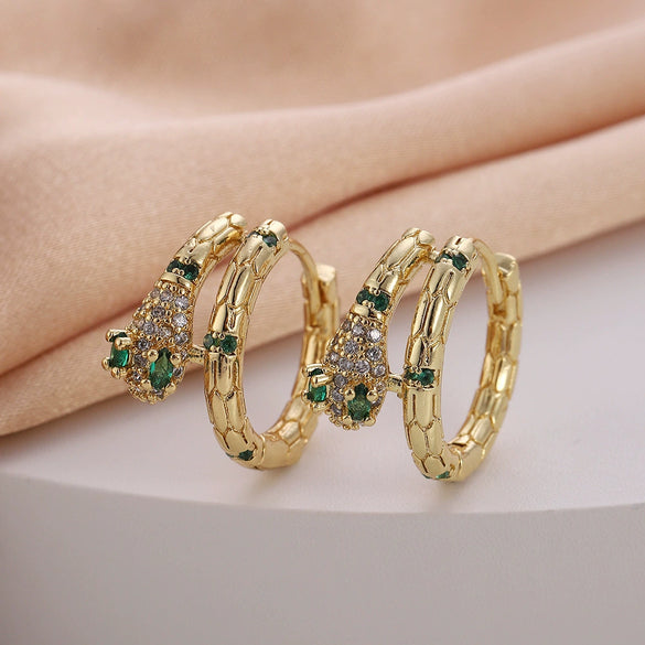 Wholesale Women's Copper Zircon Earrings With Animal Zodiac Flower Bow Geometric Patterns Electroplated Real Gold