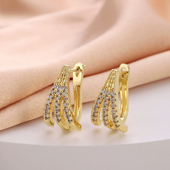 Wholesale Women's Copper Zircon Earrings With Animal Zodiac Flower Bow Geometric Patterns Electroplated Real Gold