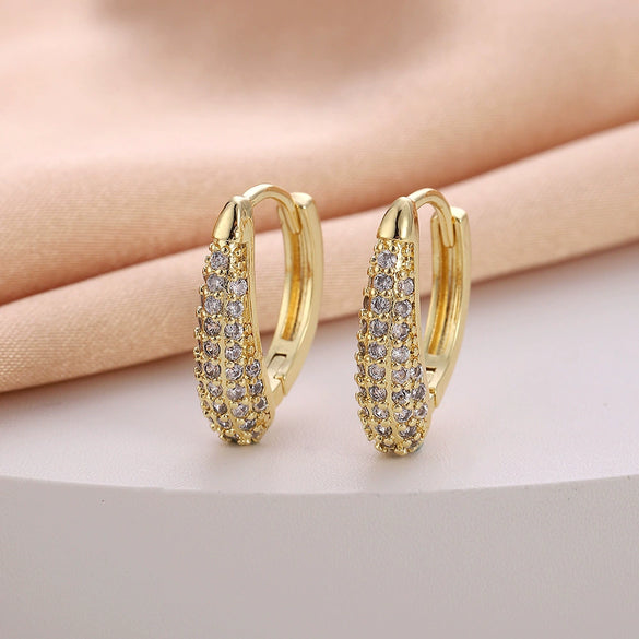 Wholesale Women's Copper Zircon Earrings With Animal Zodiac Flower Bow Geometric Patterns Electroplated Real Gold
