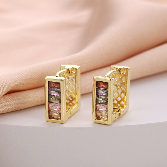 Wholesale Women's Copper Zircon Earrings With Animal Zodiac Flower Bow Geometric Patterns Electroplated Real Gold