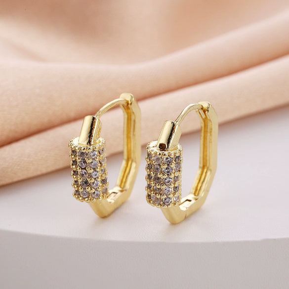 Wholesale Women's Copper Zircon Earrings With Animal Zodiac Flower Bow Geometric Patterns Electroplated Real Gold