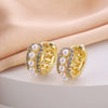 Wholesale Women's Copper Zircon Earrings With Animal Zodiac Flower Bow Geometric Patterns Electroplated Real Gold