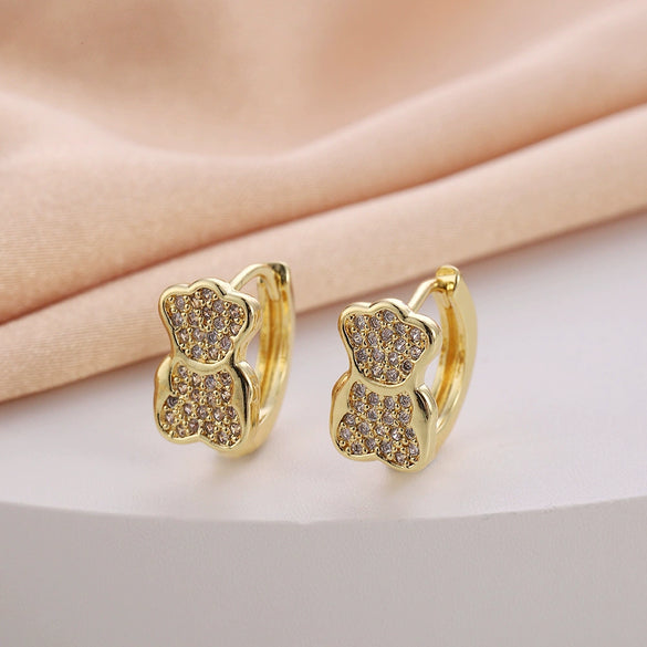 Wholesale Women's Copper Zircon Earrings With Animal Zodiac Flower Bow Geometric Patterns Electroplated Real Gold