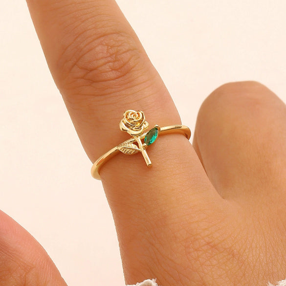 Wholesale Women's Copper Zircon Electroplated Flower Shape Index Finger Ring With Gentle And Forest Style