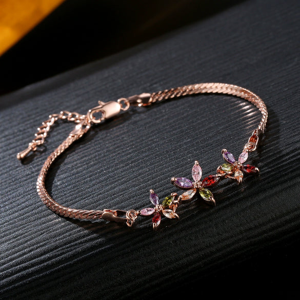 Wholesale Women's Copper Zircon Electroplated Flower Star Pattern Bracelet Jewelry